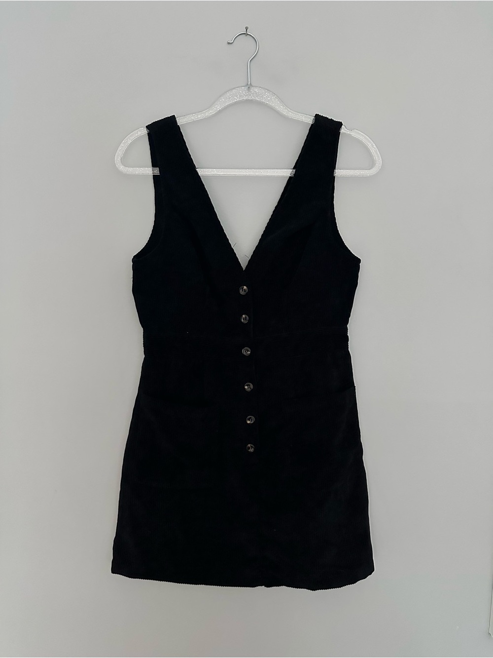 SHEIN Black V-Neck Button Mini Dress